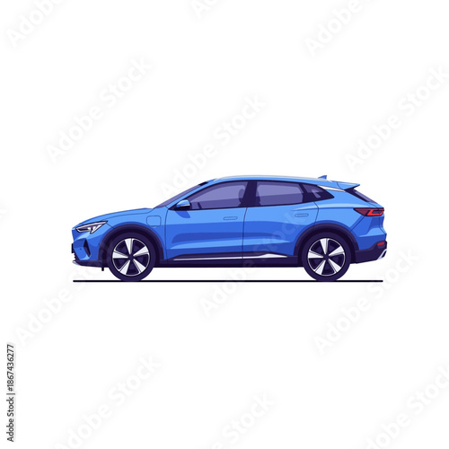Modern Blue Electric SUV Crossover Car Vector Illustration Isolated on White Background, Side View of a Stylish EV Vehicle