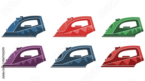 Colorful irons in various hues vector illustration of household appliances