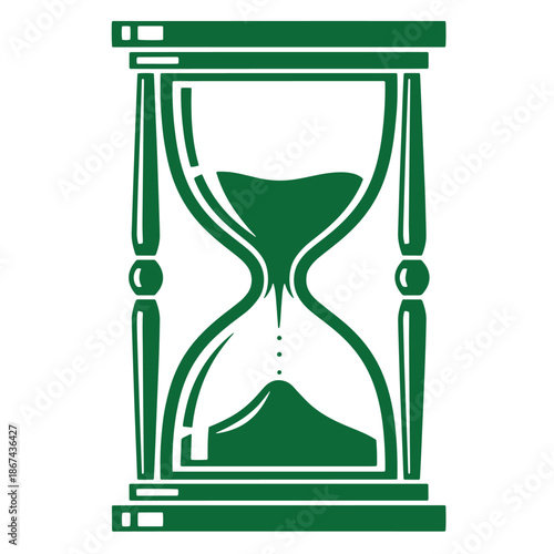 Green hourglass icon with sand flowing down isolated on white background for time management concept