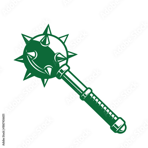 Green flail weapon with spiked ball and handle for battle or selfdefense  medieval blunt instrument