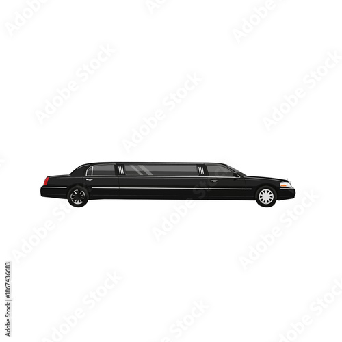Black Luxury Limousine Car Vehicle Illustration Isolated on White Background - Elegant Side View Vector