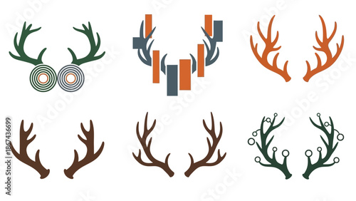 Abstract antler designs in various colors and styles for creative concepts