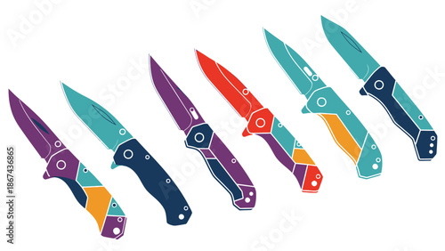Colorful pocket knives arranged diagonally ideal for design and commercial purposes