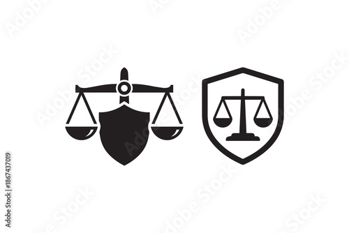 Scales of justice and shield icons for legal protection