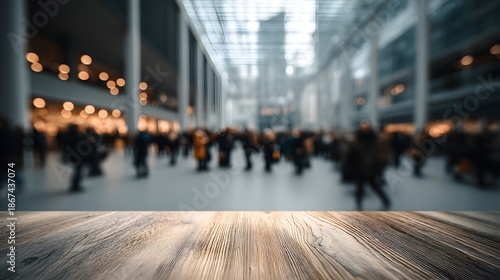 Groups of tourists and business travelers move at a blurry pace in the chaotic movement through the crowds in shopping malls and amidst city life.