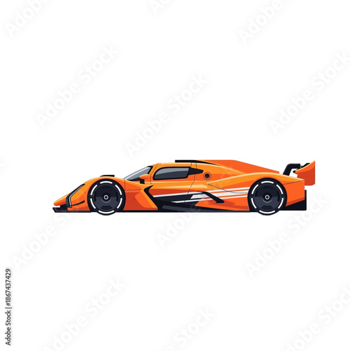 Sleek Orange Racing Sports Car Vector Illustration. Modern Futuristic High-Performance Vehicle Design Isolated on White Background.