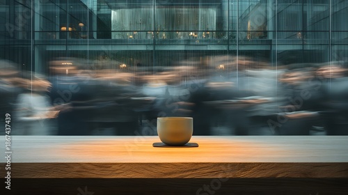 Abstract motion blur of fast city traffic and people walking on a night street with glowing red lights and urban transportation