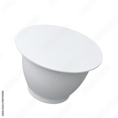 3D mock up yogurt, dairy products package fly, vector presentation of white round plastic container with closed lid