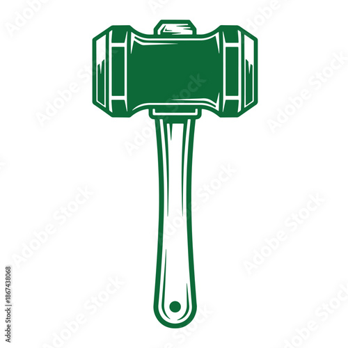 Green mallet icon with wooden handle isolated on white background for construction and tool concepts