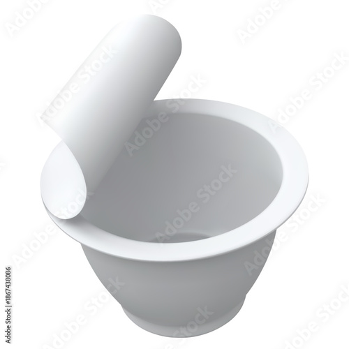 Open yogurt cup, dairy product empty package, realistic vector 3D mockup of white round plastic container top view