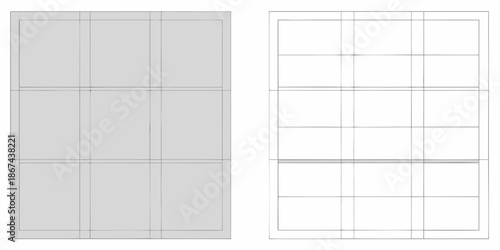 Two rectangular frames displaying grid patterns with varying cell arrangements
