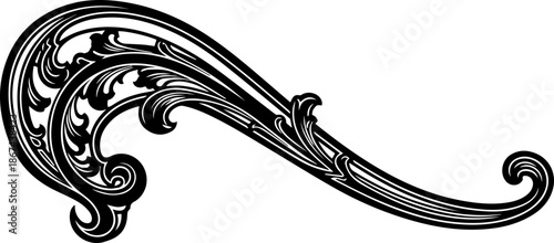 Classic Black Baroque Scroll Flourish Silhouette, Ornamental Filigree Swirl for Graphic Design Elements