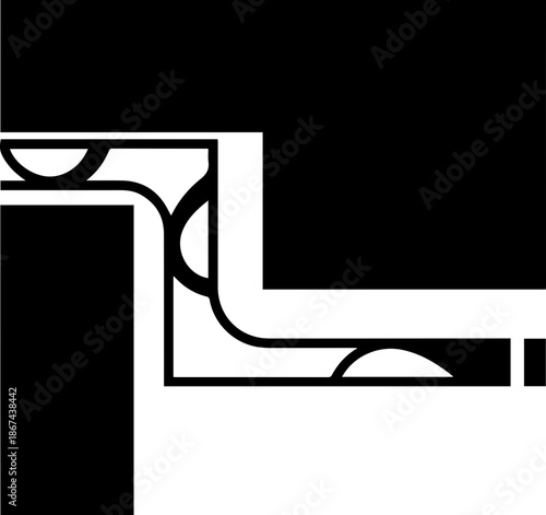 Abstract Geometric Architectural Element Illustration with Bold Black Shapes and Linear Curves