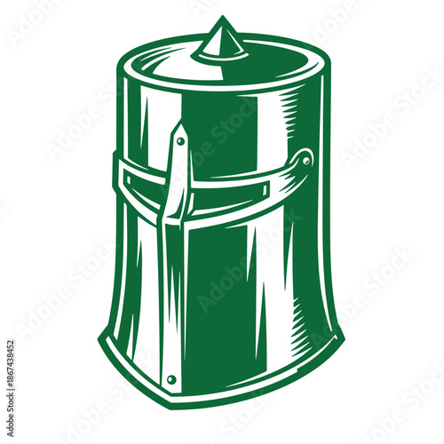 Green metal bucket with handle and lid isolated on transparent background