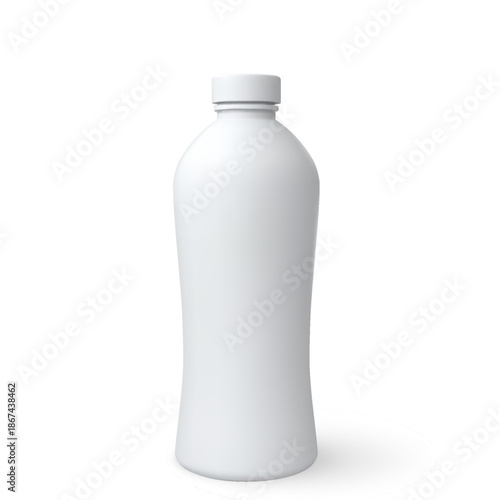 3D vector mockup of yogurt, juice or milk dairy drink products package, realistic white plastic bottle with screw-on lid