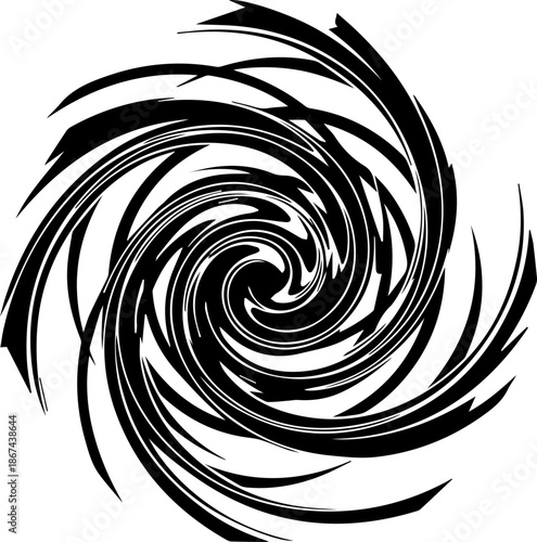 Dynamic Abstract Sharp Serrated Vortex Spiral, High Contrast Black Radial Motion Graphic Element for Modern Design