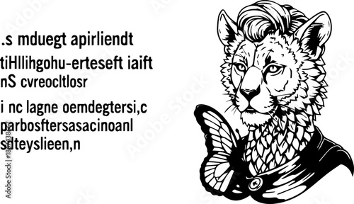 Anthropomorphic Leopard Character Portrait in Elegant Attire with Butterfly, Creative Surreal Digital Illustration