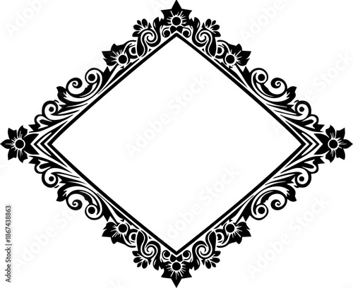 Elegant ornamental frame with floral details, perfect for wedding invitations, certificates, and creative design projects needing a touch of class and vintage flair