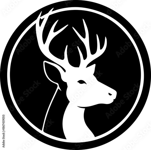 Elegant deer stag silhouette emblem, perfect for nature brands, wildlife conservation, or rustic lodge design, originally a scalable vector graphic