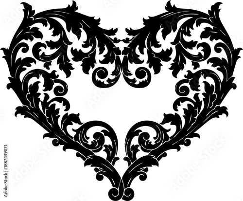 Elegant floral heart design with swirling leaves, ideal for Valentine's Day greetings, wedding invitations, or romantic designs with timeless appeal