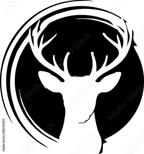 Majestic stag silhouette with swirling background for logos, branding, nature designs, wildlife conservation, and outdoor adventure themes