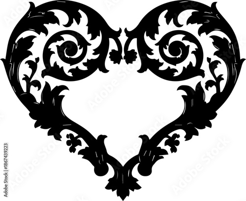 Intricate floral heart design for Valentine's Day cards, wedding invitations, or romantic crafts, originally a scalable graphic for custom projects