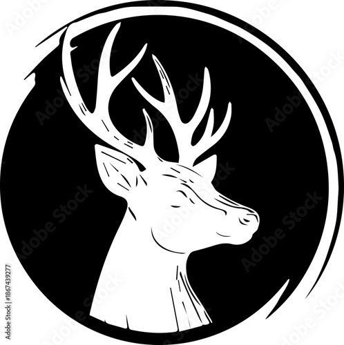 Elegant stag head logo design for branding, wildlife conservation, hunting club, or nature-inspired business, with a sophisticated and timeless aesthetic