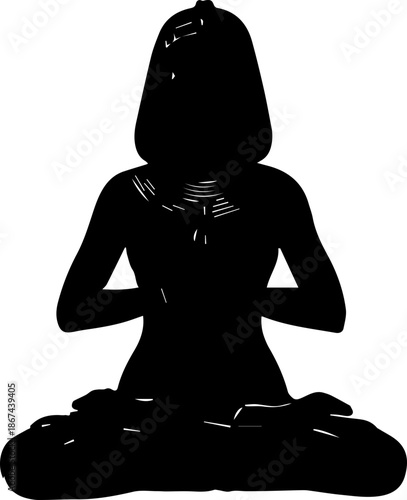 Serene silhouette of woman meditating in lotus position for wellness and inner peace, connecting mind and body, promoting tranquility and mindfulness