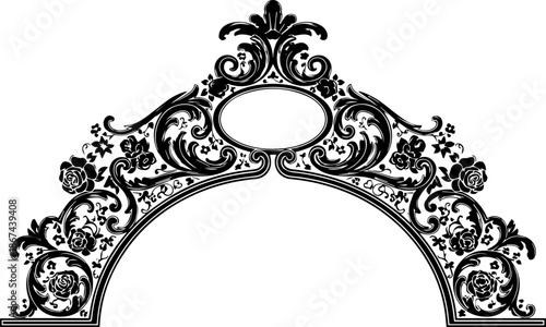 Elegant decorative arch with floral swirls for invitations, cards, or design accents, offering a touch of sophistication and timeless beauty. Originally vector art