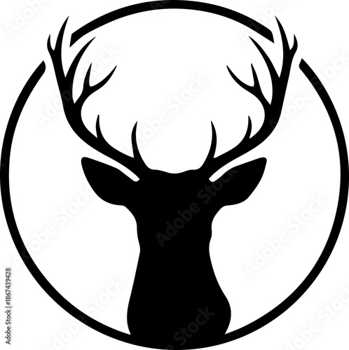Majestic deer head silhouette with antlers, a timeless symbol of nature, wildlife, and the great outdoors, ideal for logos and branding projects