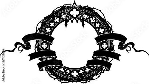 Ornate gothic wreath with banners for text, perfect for invitations and announcements, a classic and elegant design originally created as a scalable vector