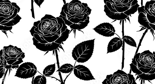Elegant floral repeat pattern with roses creating a classic and timeless aesthetic, perfect for backgrounds, textiles, and sophisticated designs