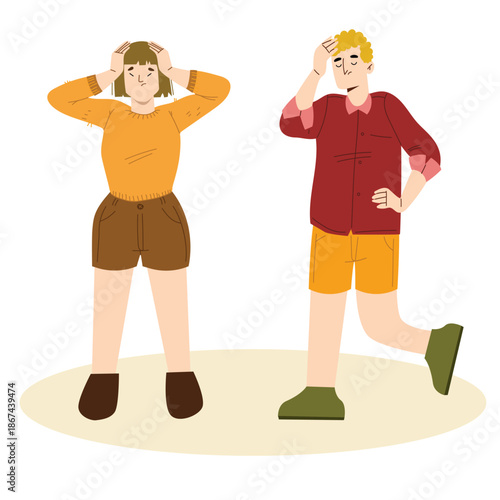 vector illustration of a woman and a man experiencing depression