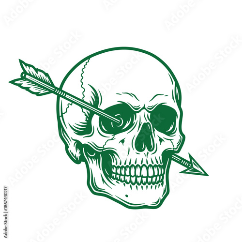 Green skull with arrow through head isolated on transparent background