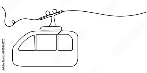 continuous line drawing of cable car.one line drawing of cable car transportation in mountainous areas for tourism. single line vector illustration. isolated white background. 