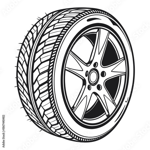 Modern Car Wheel and Tire Vector for Automotive Branding