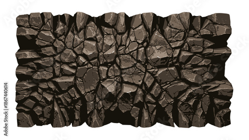 Dark brown rocky surface with jagged edges and varied texture.