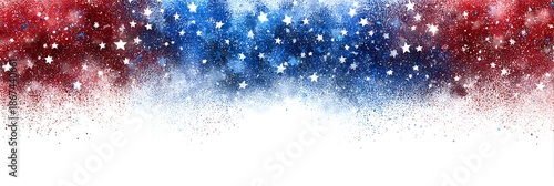 United States of America Independence Day confetti with a stars and sparks . Red,blue and white confetti border or banner. Fireworks for 4th of July .USA sparkling falling glitter background.