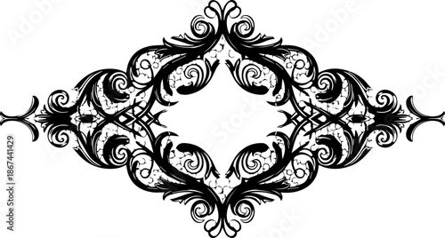 Elegant vintage floral ornament with swirling flourishes, perfect for adding a touch of classic sophistication to any design, great for weddings and invitations