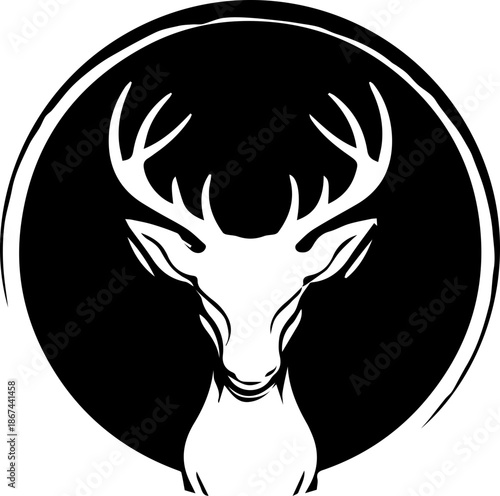 Majestic Stag Logo Design: Elegant Deer Head in Circular Frame, Perfect for Branding, Hunting Clubs, and Nature-Inspired Businesses, originally vector
