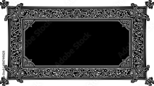 Ornate vintage frame with elaborate floral carvings, perfect for antique designs, elegant invitations, or classic historical documents, scalable vector graphic