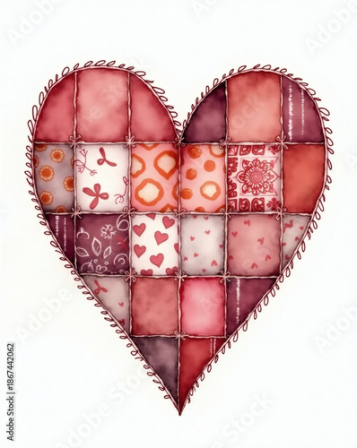 Colorful patchwork heart design brings warmth and creativity to any space with its charming quilted patterns and soft hues