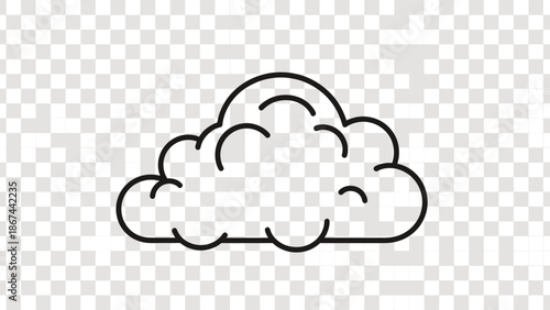 Simple black and white cloud icon on transparent background.