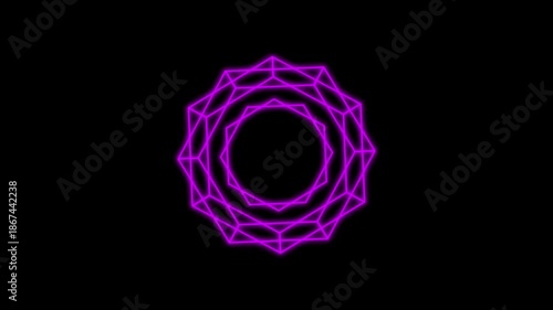 Purple geometric star neon light with rotation loop animation on black background