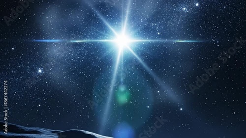 The Nativity Star Shines Over an Empty Manger Under a Starry Night Sky.