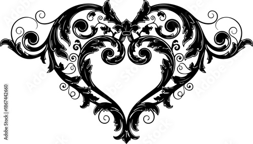 Elegant filigree heart design for stunning invitations, vintage decorations, or romantic themes; perfect for Valentine's Day or anniversary projects