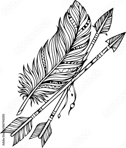 Boho Chic Arrow and Feather Design: A touch of tribal allure for your creative projects, perfect for adding a free-spirited vibe to any design.