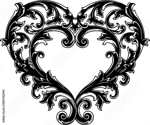 Elegant ornamental heart design for Valentines, weddings, or romantic projects; an original scalable vector graphic with intricate swirls and flourishes