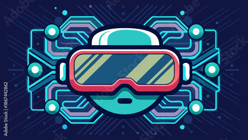 A VR headset icon with a digital circuit pattern, representing the metaverse economy.