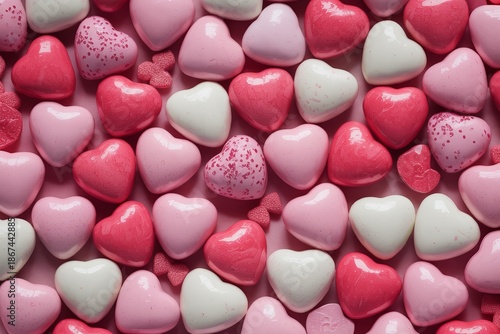 Full frame of pink, red, and white heart candies background